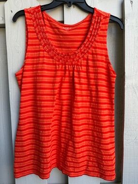 LOFT Orange Striped Sleeveless Tank